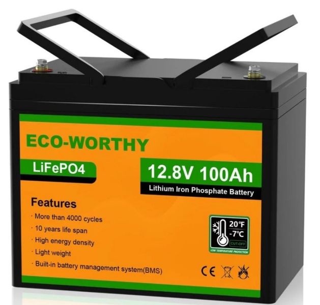 Акумулятор LiFePO4 12.8V 100Ah Eco-Worthy ECO-LFP12100 літій залізо фосфатний для сонячних систем ECO-LFP12100 фото