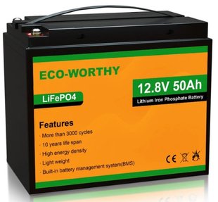 Промисловий LiFePO4 акумулятор Eco-Worthy 12.8V 50Ah ECO-LFPAD1250 літій-залізо-фосфатний для сес ECO-LFPAD1250 фото