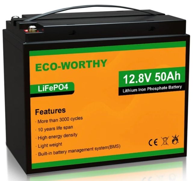 Промисловий акумулятор LiFePO4 Eco-Worthy 12.8V 50Ah ECO-LFPAD1250 для сонячних батарей Eco-1250 фото