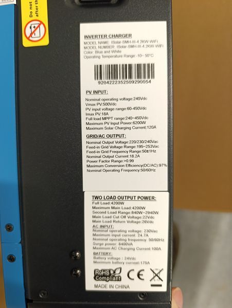 Комплект резервного живлення 4.2кВт: інвертор EASUN 4.2kW 24V ISolar-SMH-III + акумулятора LiFePO4 Eco-Worthy 25.6V 100Агод 2560Wh EAS-4200-24V+EcoWorth25 фото