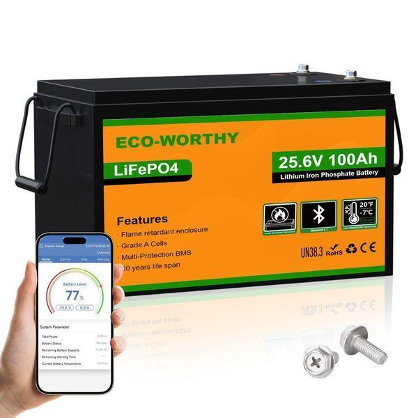 Аккумулятор LiFePO4 Eco-Worthy 25.6V 100Ач 2560Wh Bluetooth | BMS, >4000 циклов, литий-железо-фосфатная LiFePO4 24V 100Ah  (L13070402010-1) фото