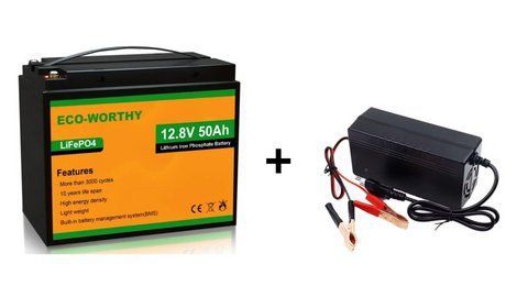Комплект акумулятор Eco-Worthy LiFePO4 12.8v 50Ah із зарядкою 14.6v 10a 2442176151 фото